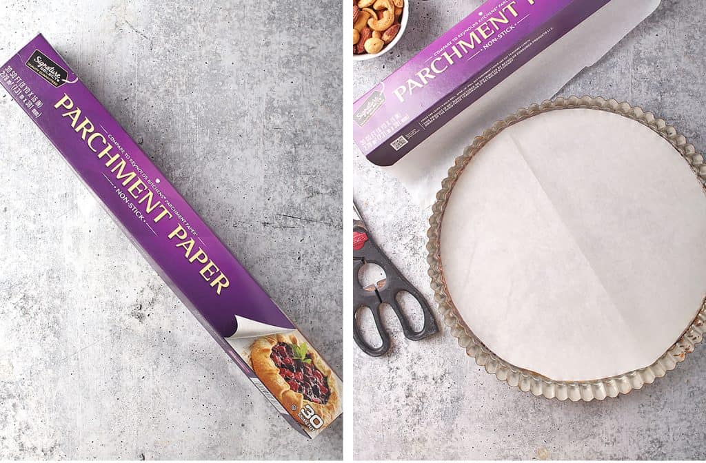 Parchment round lining a tart pan