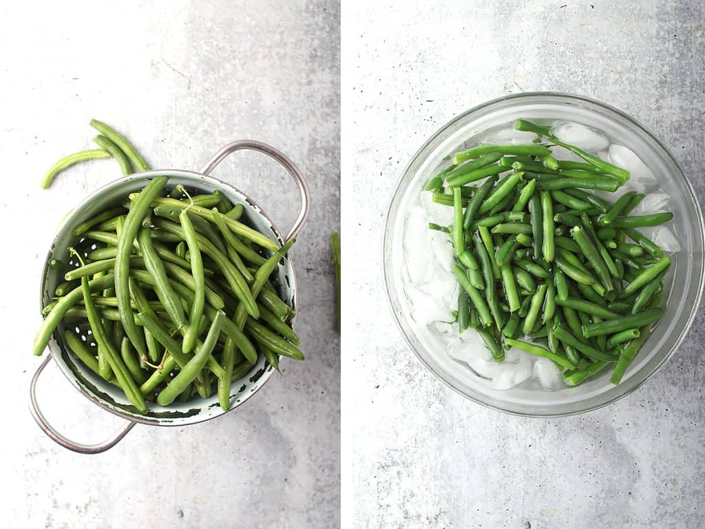 Fresh green beans in a colander