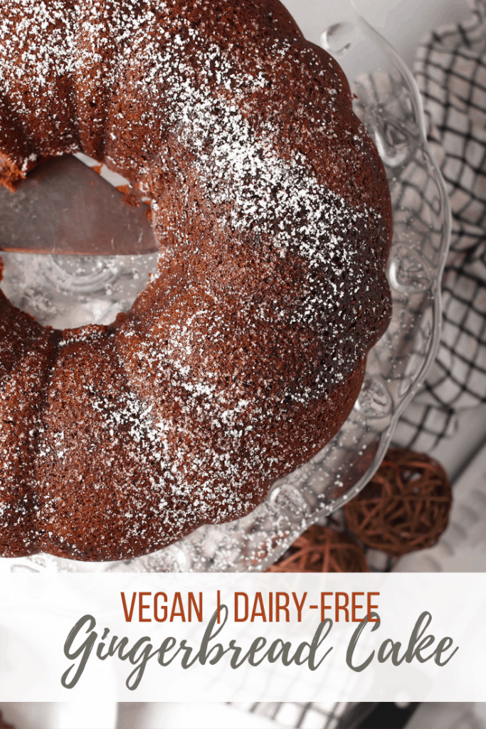 This Vegan Gingerbread Cake is the perfect dessert for your holiday. It's a sweet and spicy cake filled with flavor and dusted with powdered sugar. Serve it at your next holiday party. 