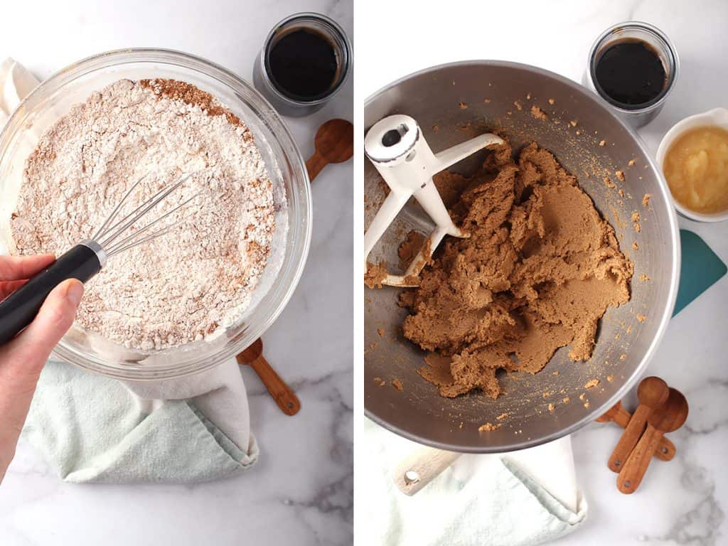 Dry ingredients and whipped butter in a big bowl