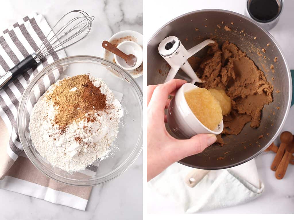 Cookie dough batter in a stand up mixer