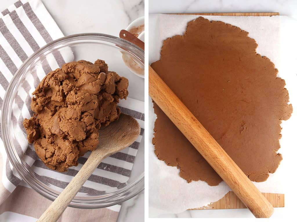 Cookie dough rolled out onto a piece of parchment paper