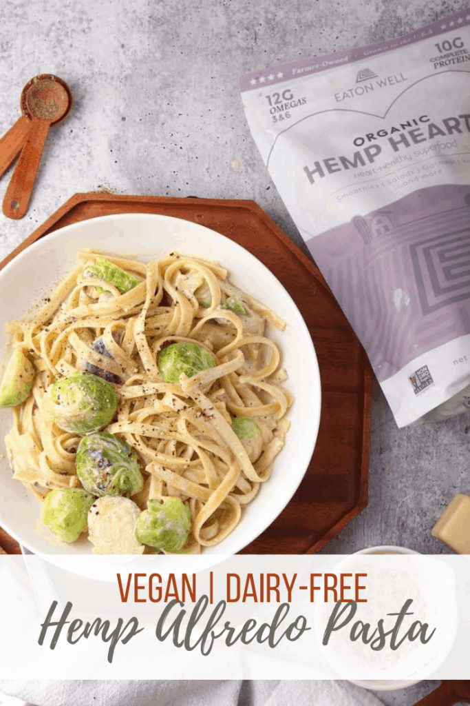 You’re going to love this hemp alfredo pasta. It’s a creamy white sauce mixed with fettuccine pasta and sautéed vegetables for a quick and easy weeknight meal. Made in under 30 minutes!