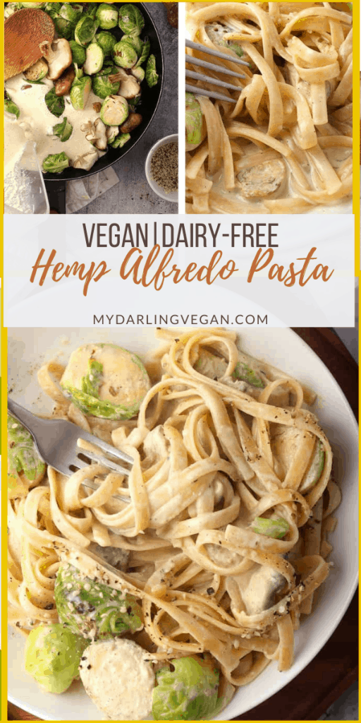 You’re going to love this hemp alfredo pasta. It’s a creamy white sauce mixed with fettuccine pasta and sautéed vegetables for a quick and easy weeknight meal. Made in under 30 minutes!