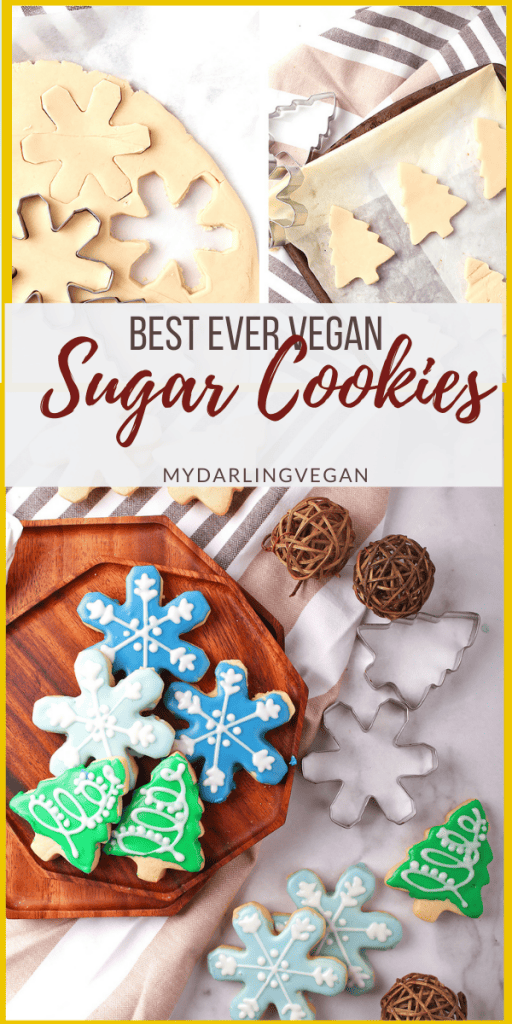 You're going to love these vegan sugar cookies! They are soft, buttery, fluffy, and topped with the perfect royal frosting. This easy cookie recipe makes a delicious holiday treat that you can enjoy year 'round!