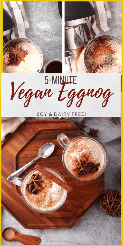 A delicious and creamy vegan eggnog that is made in just minutes! It uses a base of cashews and coconut that is flavored with the perfect spice blend for the ultimate plant-based holiday drink. Made in under 5 minutes!