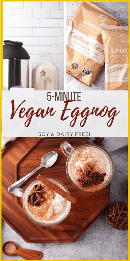 A delicious and creamy vegan eggnog that is made in just minutes! It uses a base of cashews and coconut that is flavored with the perfect spice blend for the ultimate plant-based holiday drink. Made in under 5 minutes!