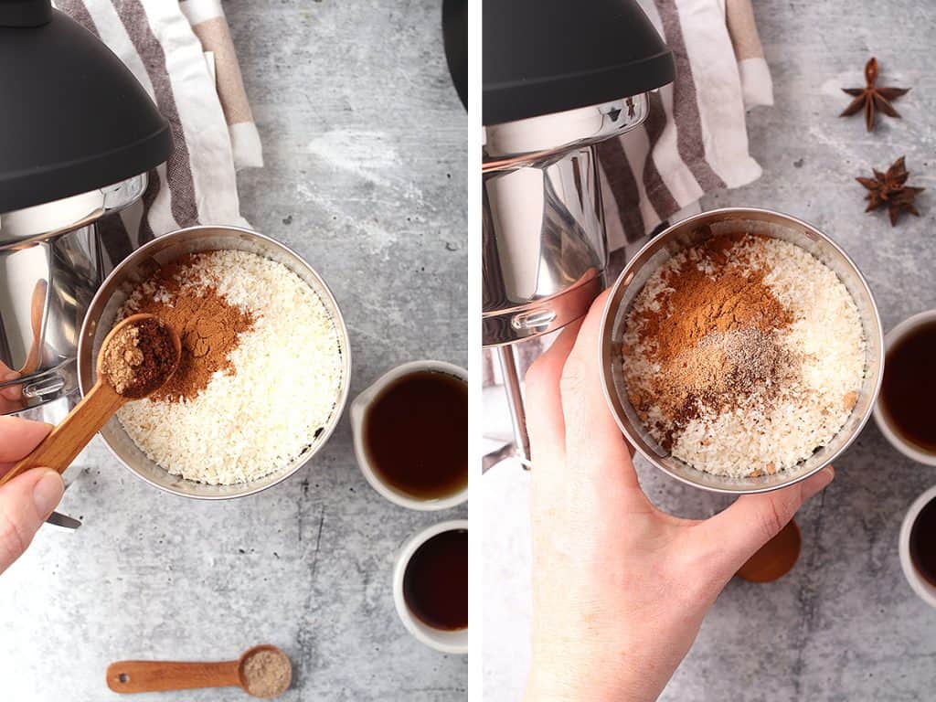 Spices added to the coconut and cashews