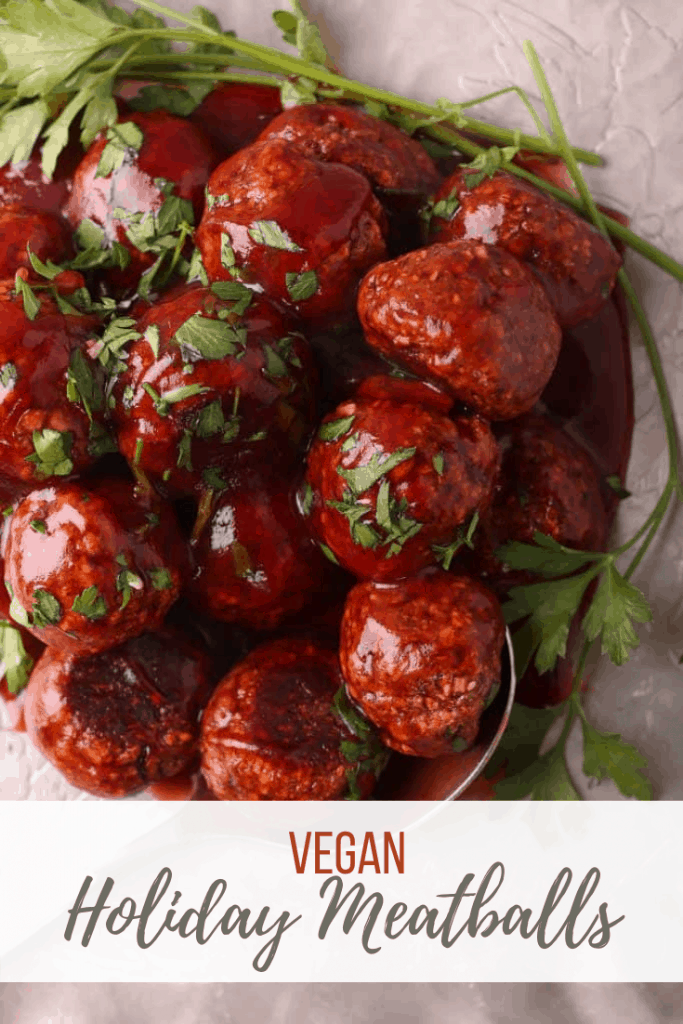 These vegan cranberry meatballs are the perfect blend of sweet and spicy. They are made with a mushroom walnut base and tossed in homemade cranberry sauce for the perfect holiday appetizer.