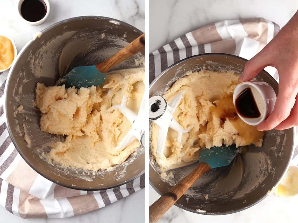 Butter and sugar whipped in a standup mixer