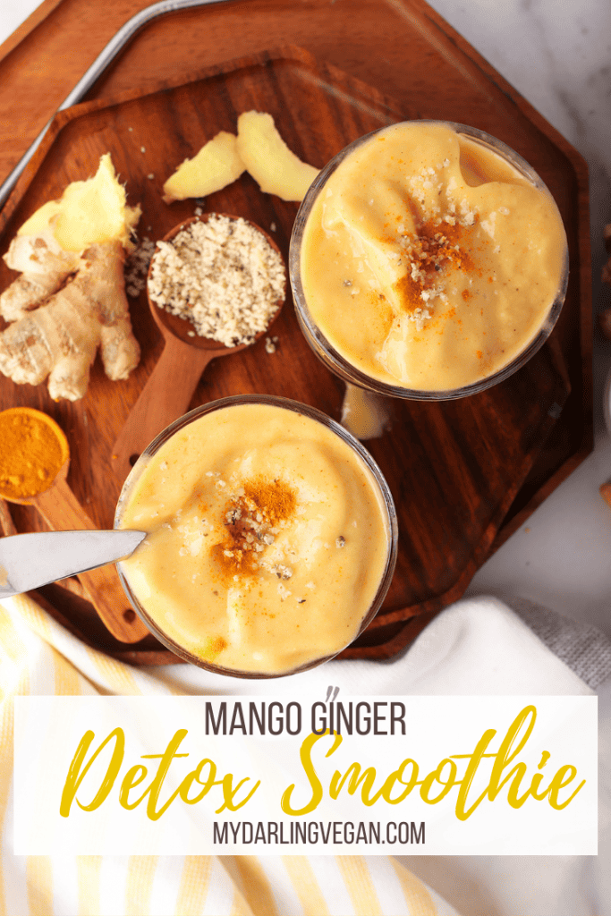 Rehydrate yourself with this refreshing Mango Ginger Detox Smoothie. It’s made with mangos, bananas, fresh ginger, and turmeric. Finished in just 5 minutes for an energizing and wholesome breakfast or midday meal.