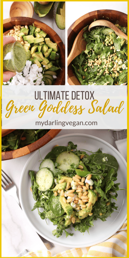 Start your year off with the Ultimate Detox Green Goddess Salad. It is filled with green vegetables and herbs tossed with a homemade Green Goddess Salad Dressing that is 100% vegan and oil-free! Made in 15 minutes for a delicious, hearty, and healthy meal.