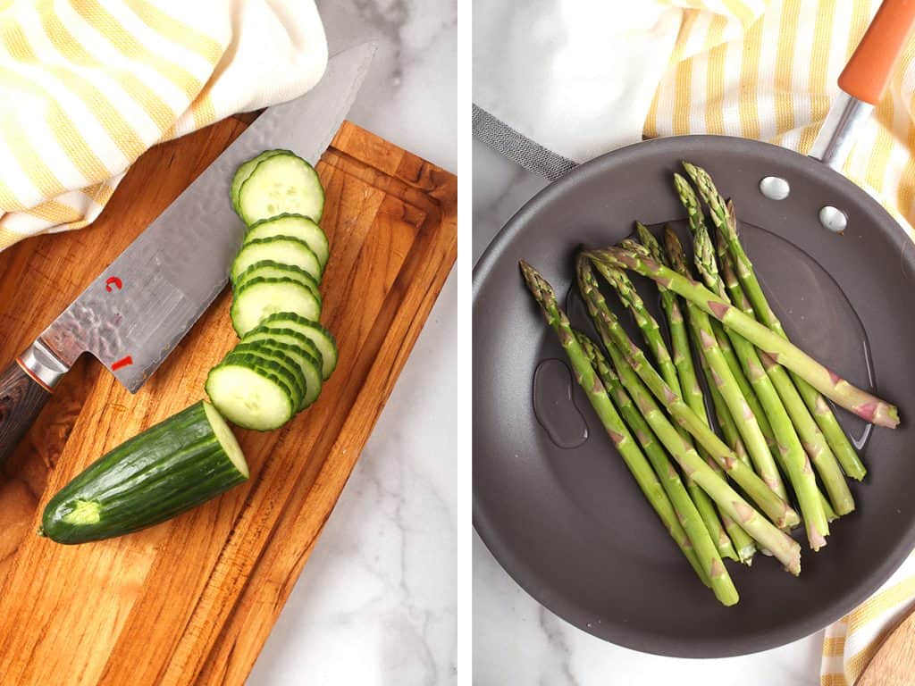 Chopped and steamed asparagus