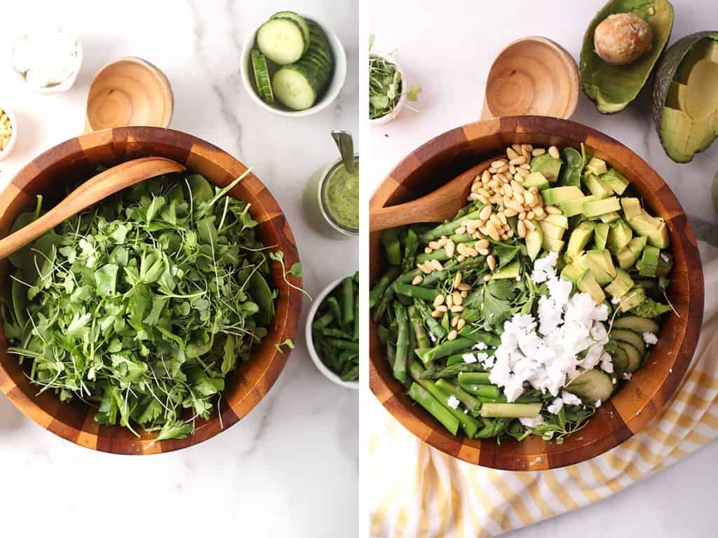 Tossed salad in a wooden salad bowl