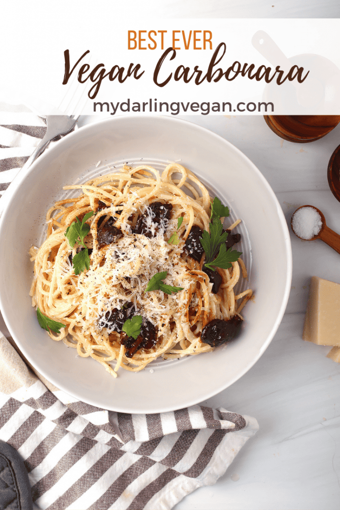 A creamy Italian comfort food classic gets a plant based makeover with cashew cream and shiitake bacon. Try my Vegan Carbonara recipe today for an easy 30-minute weeknight meal.