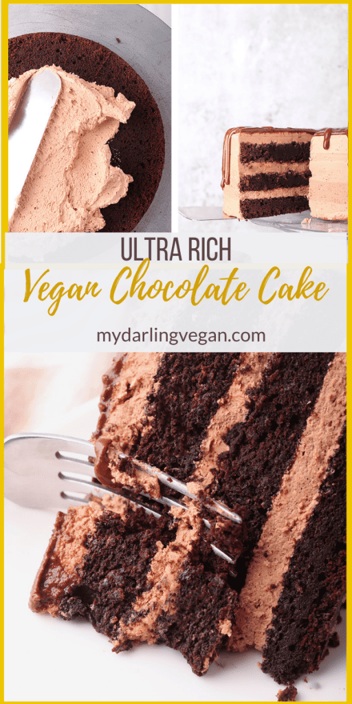 This vegan chocolate cake is ultra rich and moist with a delicate crumb. Top it with silky smooth buttercream for the perfect sweet treat everyone will love. It's a nearly fail-proof dessert.