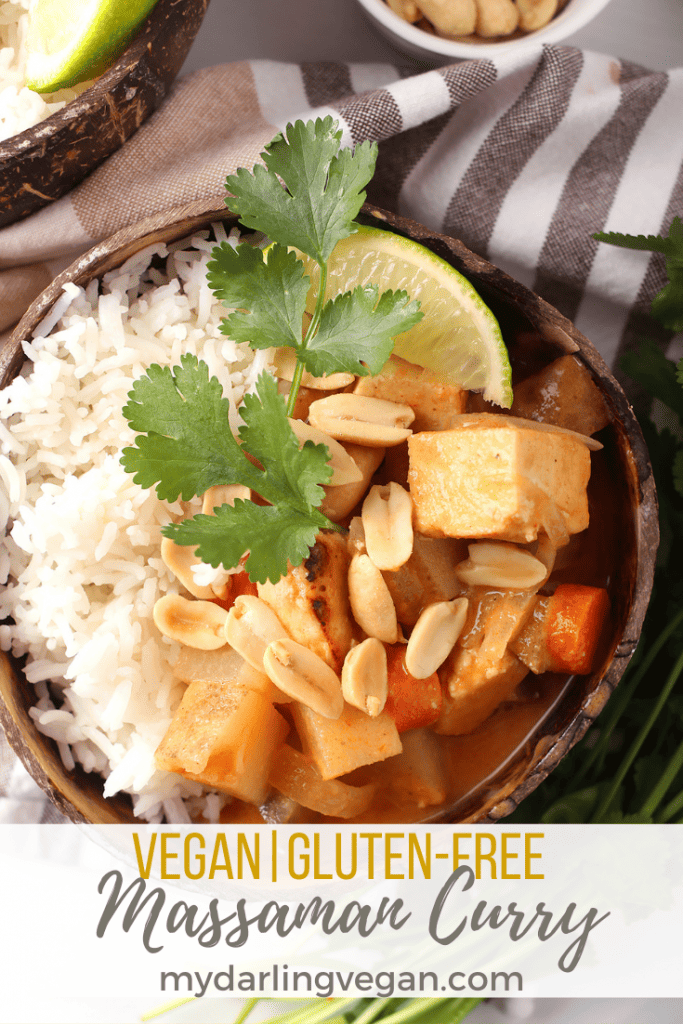 This delicious recipe for Vegan Massaman Curry is loaded with tofu, potatoes, carrots and onions smothered in a delightful, lightly spiced sauce. Skip the takeout and make your favorite Thai curry at home instead. It'll be on the table in just 40 minutes!