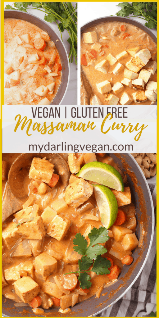 This delicious recipe for Vegan Massaman Curry is loaded with tofu, potatoes, carrots and onions smothered in a delightful, lightly spiced sauce. Skip the takeout and make your favorite Thai curry at home instead. It'll be on the table in just 40 minutes!