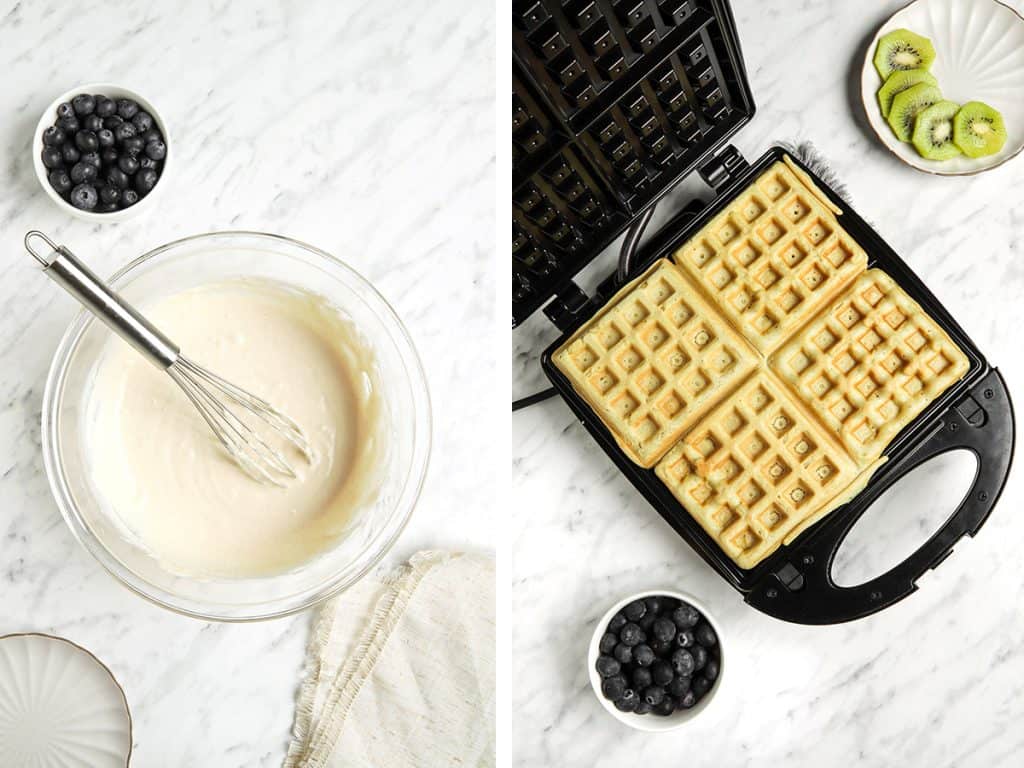 waffle batter poured into a waffle maker