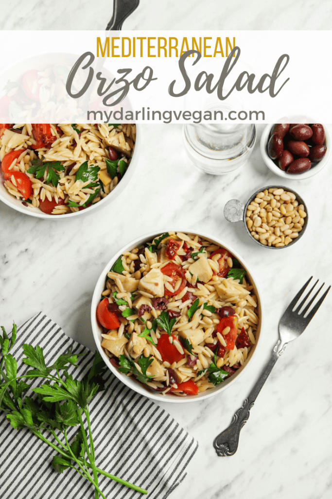 Vegan Mediterranean Orzo Salad - Veggies Don't Bite