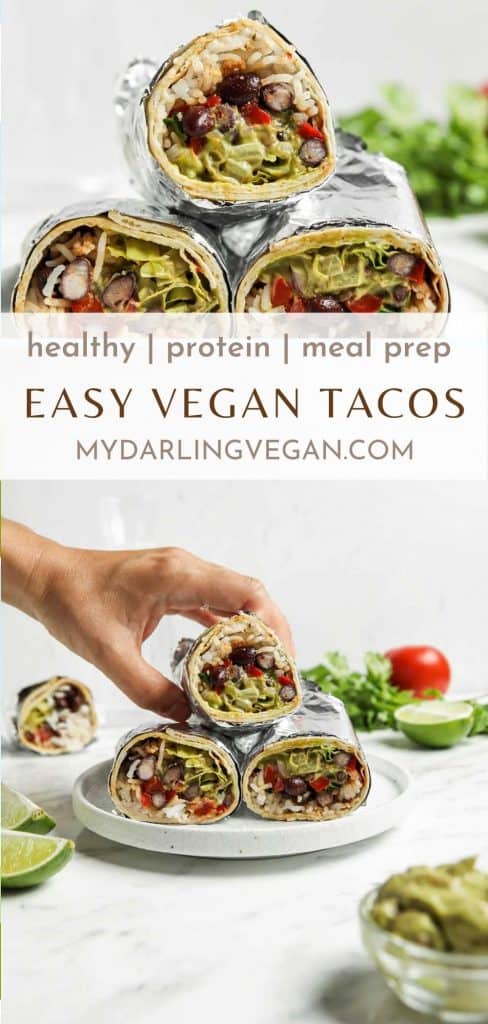 collage of photos for easy vegan burritos