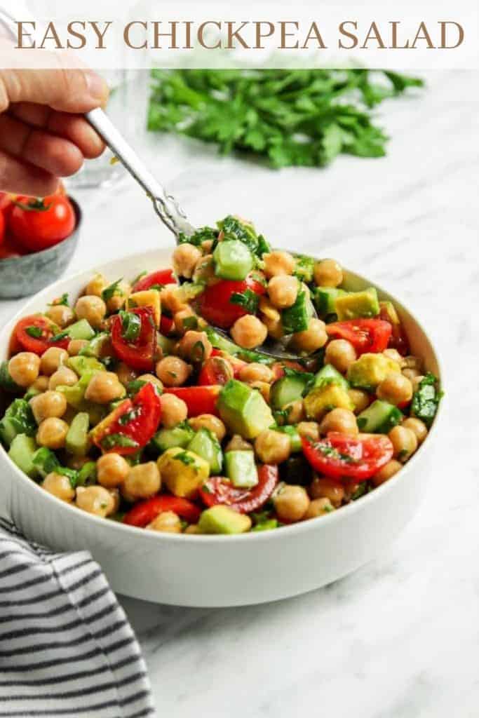 Pinterest graphic for Greek chickpea salad