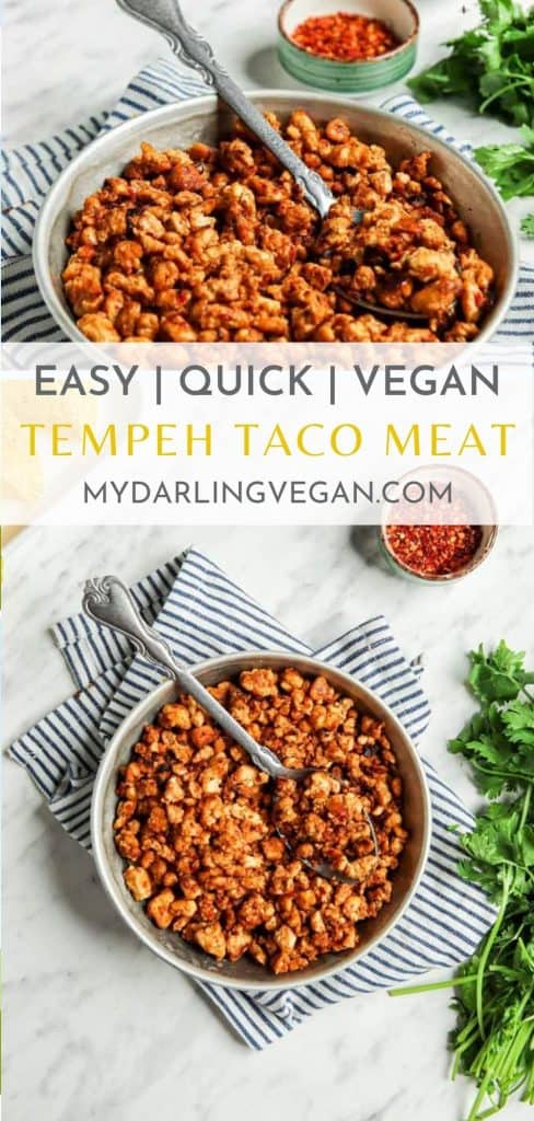 two photos for vegan taco meat Pinterest graphic