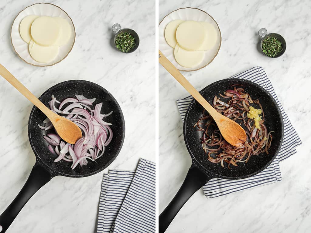 onions cooking in pan