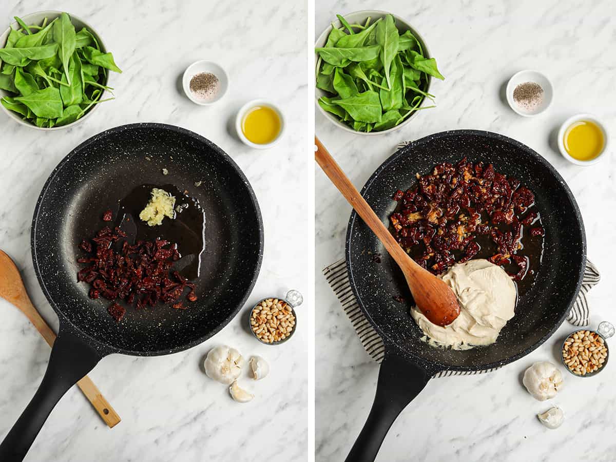 sun-dried tomatoes with hummus and garlic