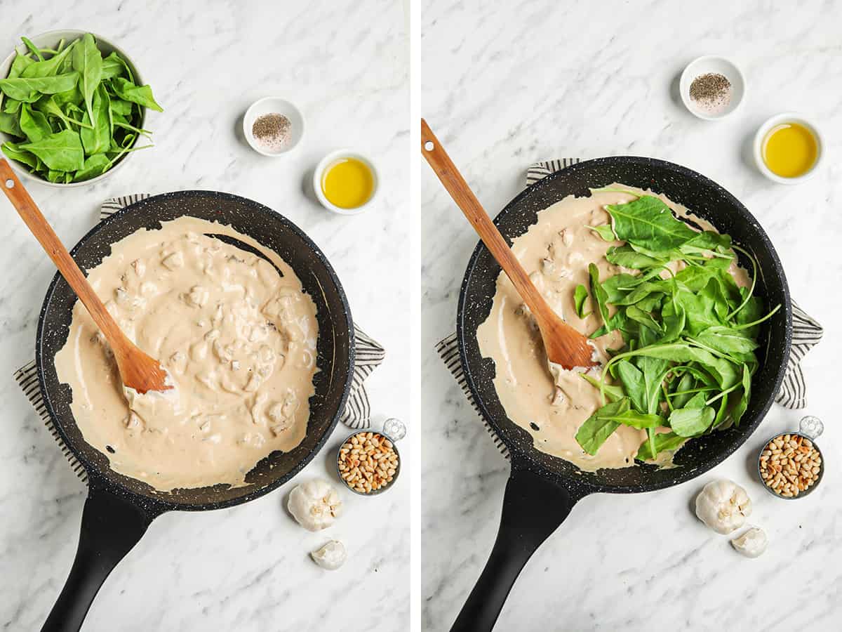 hummus sauce with arugula