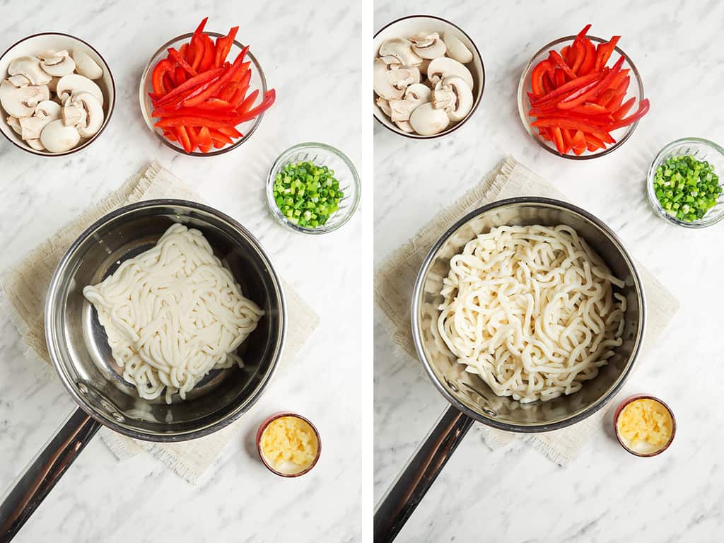 udon in saucepan