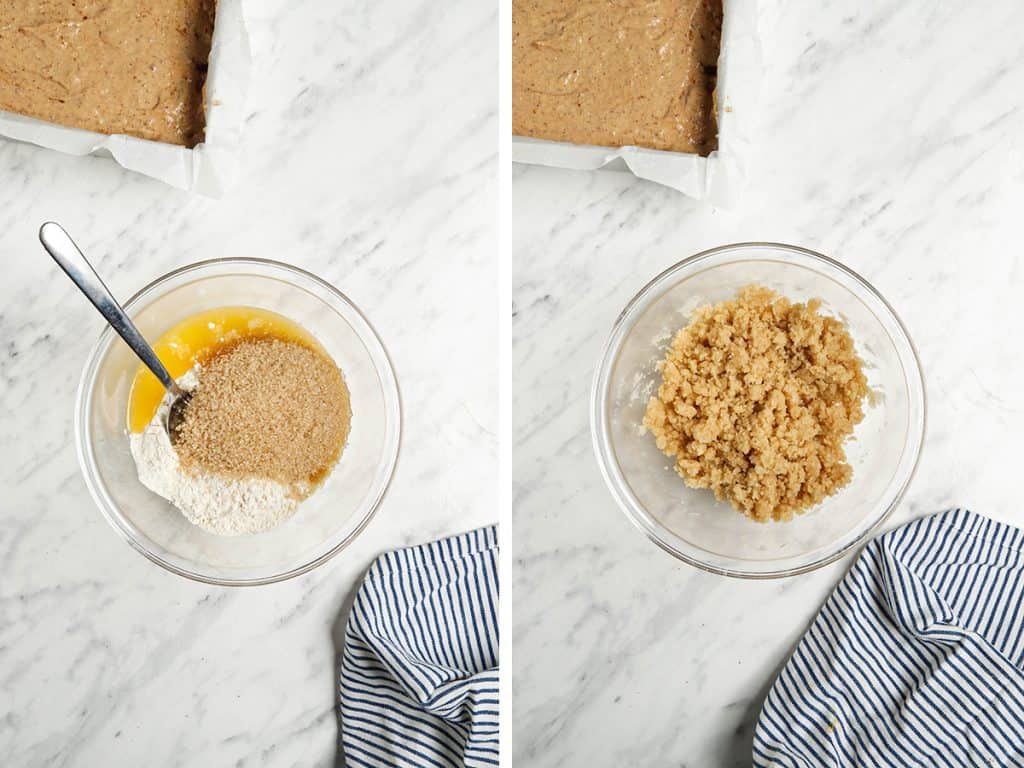 crumble topping in bowl for coffee cake