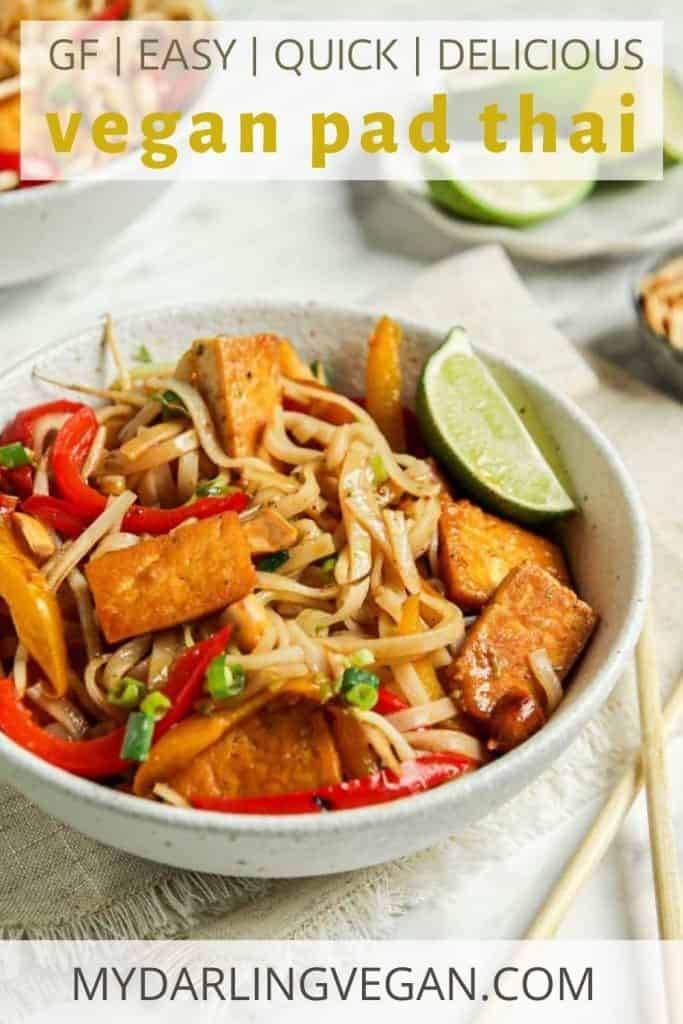 vegan pad Thai in white bowl