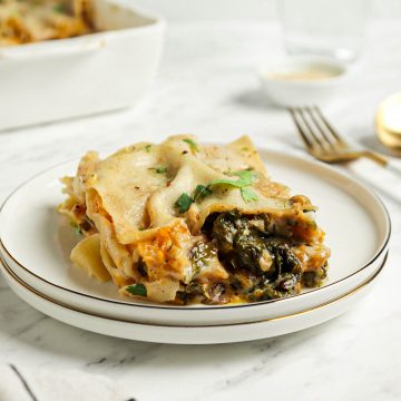 one slice of butternut squash lasagna with kale