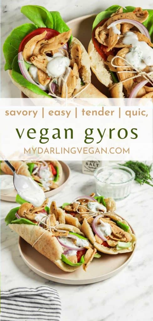two images of vegan gyros for Pinterest graphic