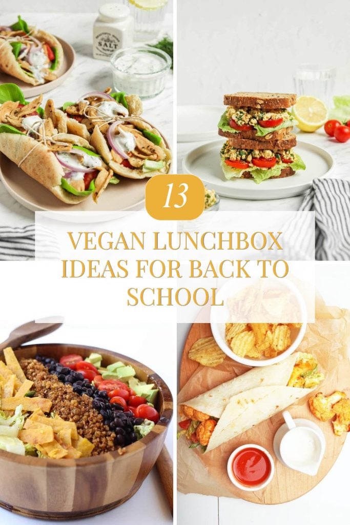 Vegan lunchbox ideas including wraps, salads, and sandwiches; perfect for back to school