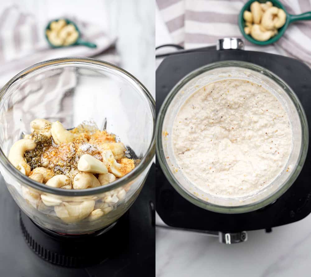 cashew cream process for vegan Greek spinach pie with dairy-free feta-style mixture