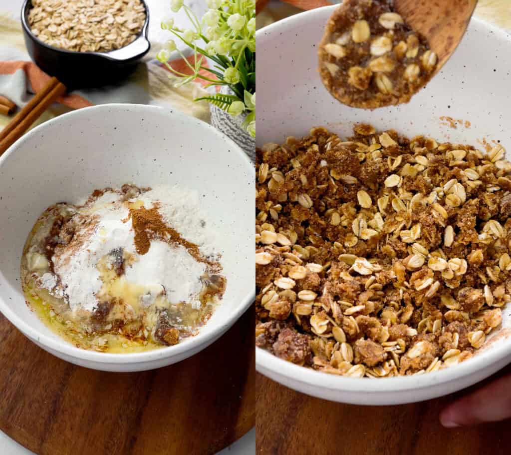 mixing ingredients for the sugary oat topping