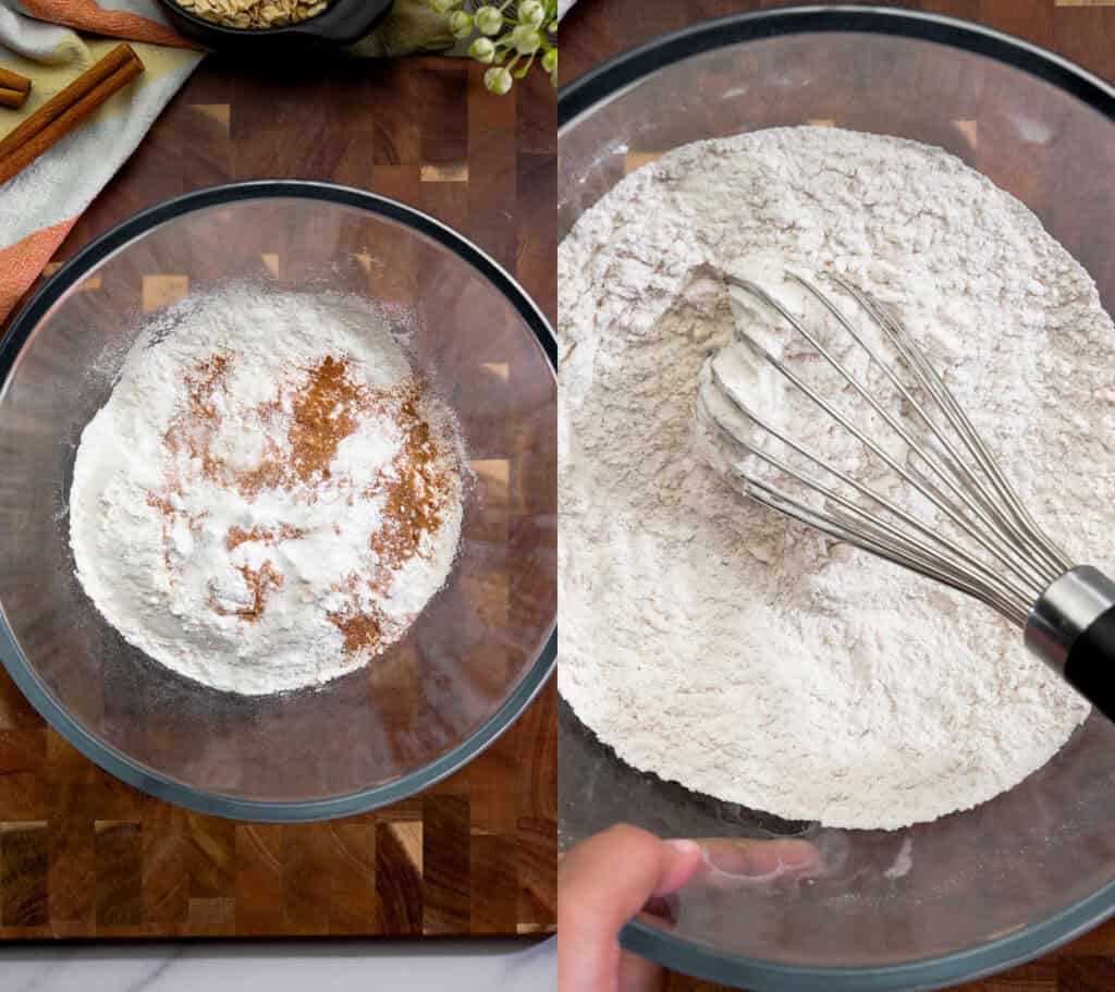 whisking our dry ingredients for vegan apple cookie recipe