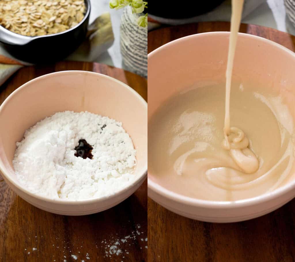 process of making glaze for cookies with powdered sugar, oat milk and vanilla