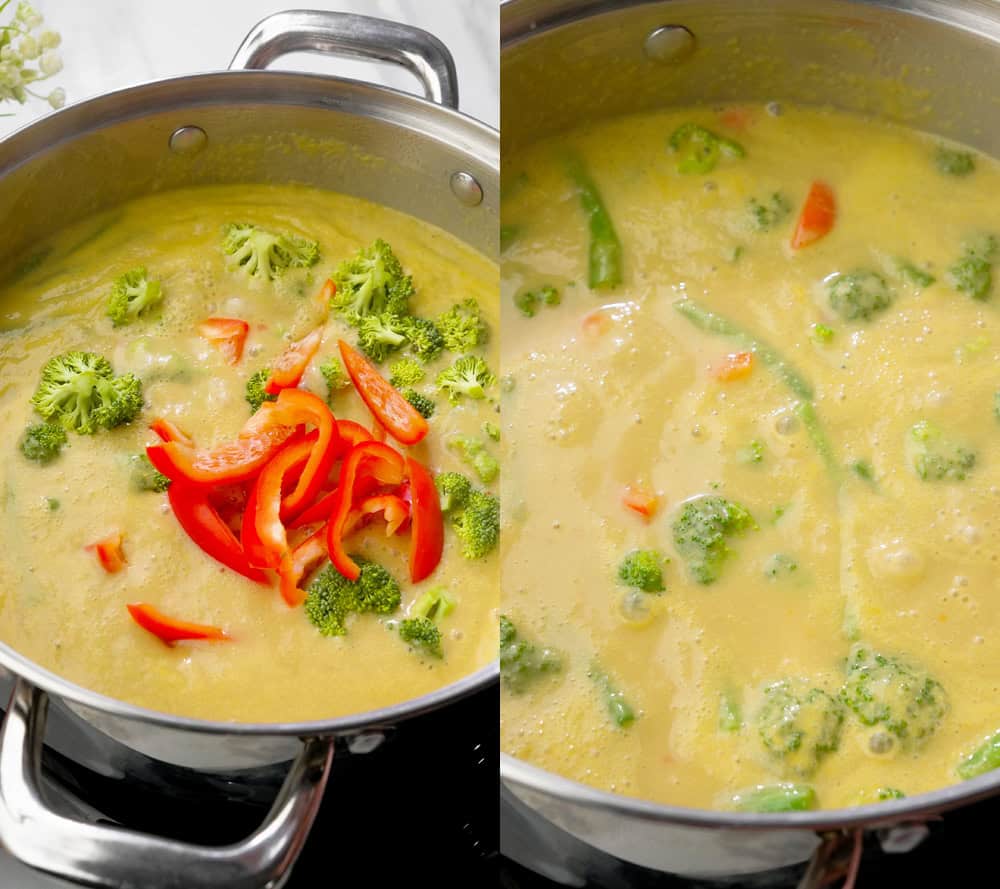 process of cooking the vegetables in this Thai inspired curry soup