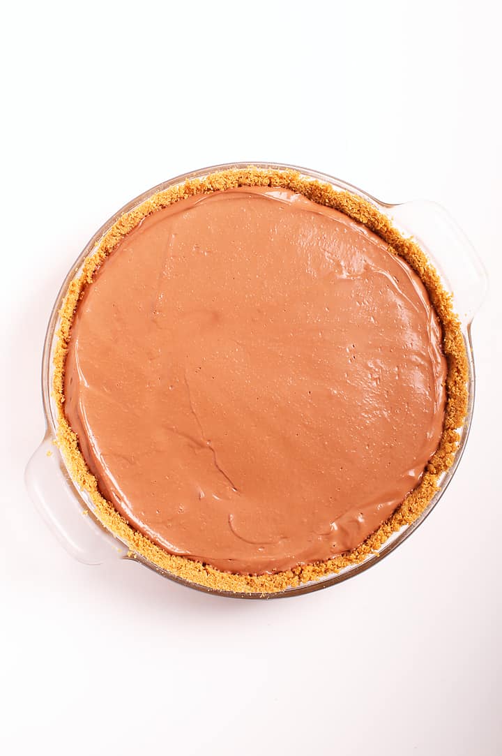 Chocolate cream pie in a pie pan