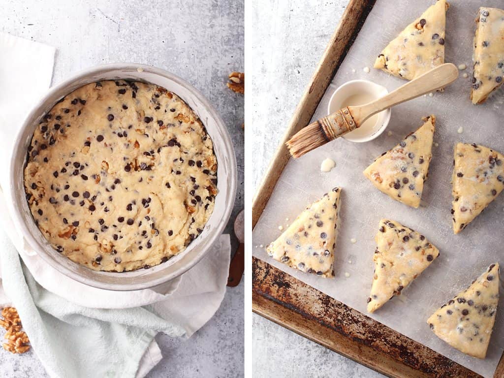 Unbaked scones on a baking sheet