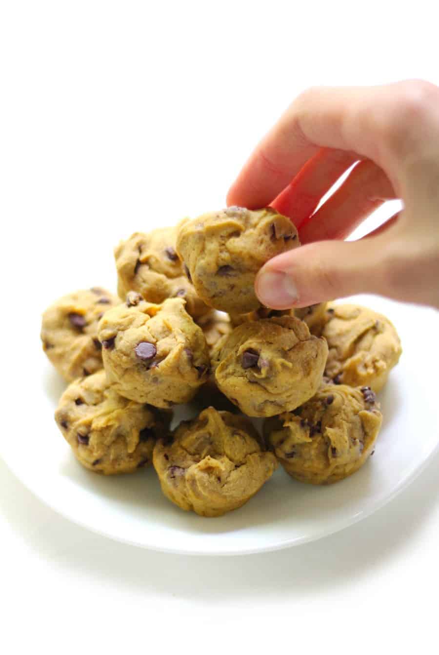 Plate of Mini Chocolate Chip Pumpkin Muffins