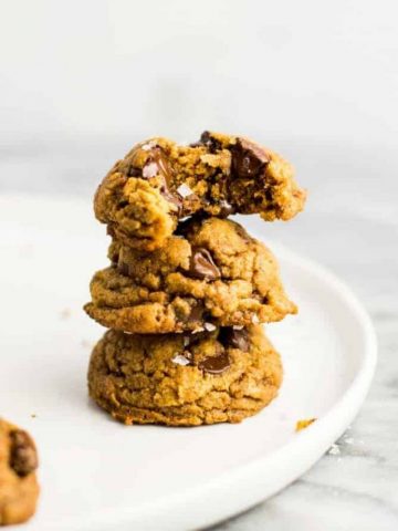 Stack of vegan pumpkin chocolate chip cookies