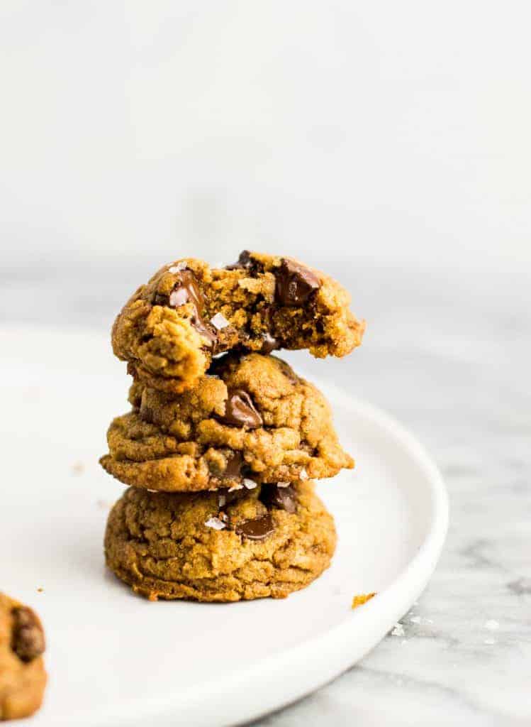 Stack of vegan pumpkin chocolate chip cookies