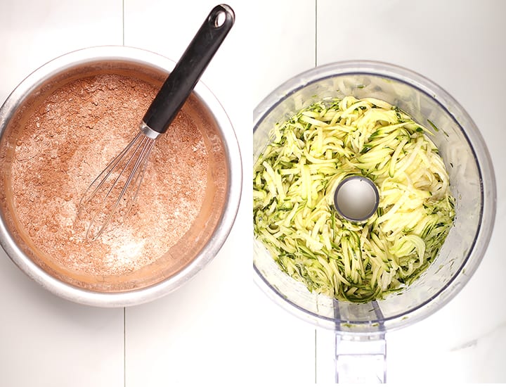 Flour, cocoa powder, and shredded zucchini