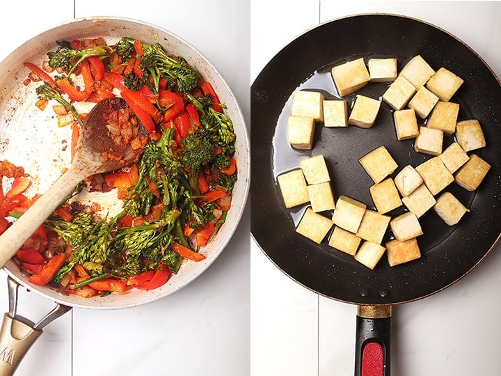 Sautéd pepper and broccoli and fried tofu