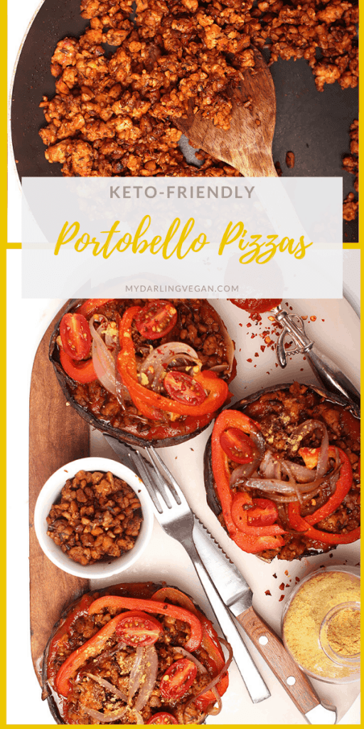 A healthy twist on pizza, this Portobello Pizza makes a delicious dinner. Stuffed with sausage flavored tempeh and sautéed onions and peppers, it's a vegan and gluten-free meal the whole family will love.