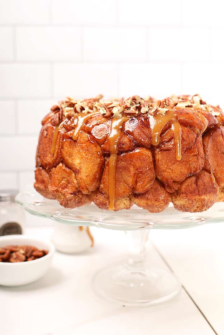 Vegan Monkey Bread on cake stand